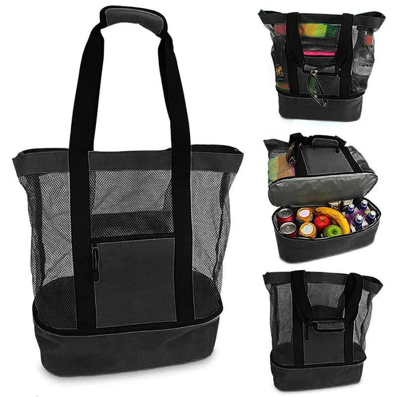 Sac de plage transparent à double couche - Grand sac pique-nique étanche avec filet de rangement