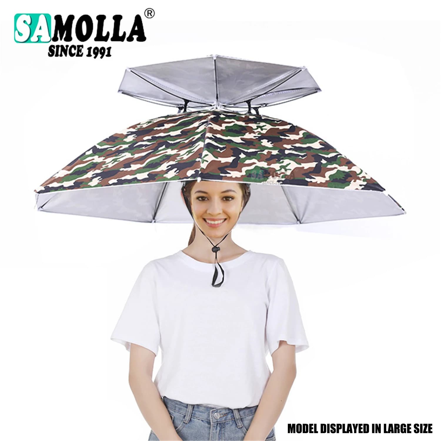 Chapeau parapluie portable armée verte - Protection solaire et pluie pour pêche camping pliable
