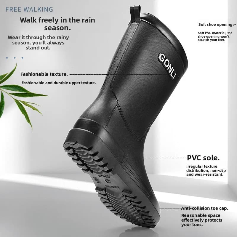 Bottes de pluie homme mi-mollet doublure polaire antidérapantes pêche lavage auto toutes saisons