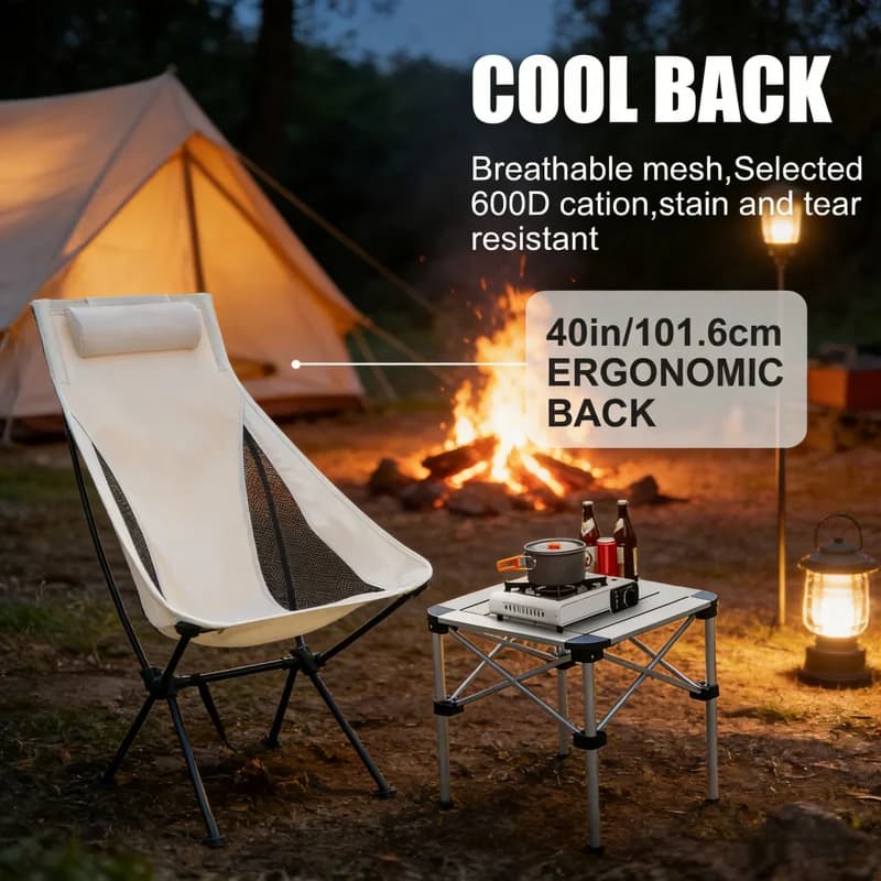 Chaise de pêche pliante avec appui-tête léger en alliage d'aluminium pour camping et extérieur