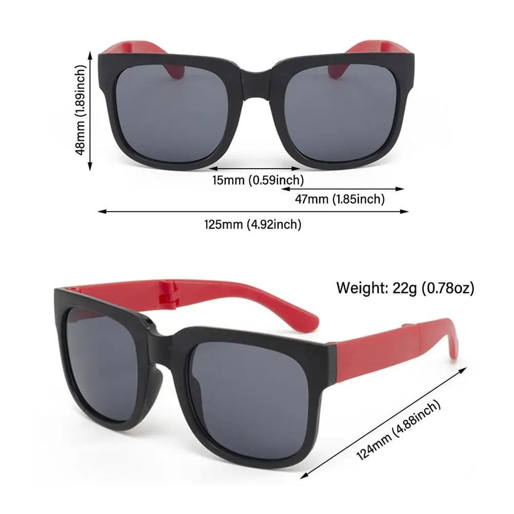 Lunettes de soleil pliables pour enfants pêcheurs - Monture carrée vintage UV400 - Protection solaire