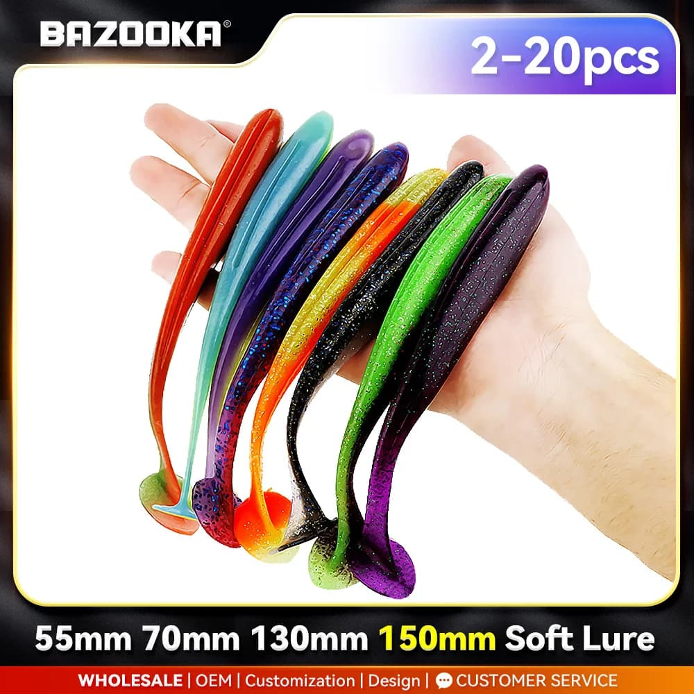 Leurres Bazooka 100-150mm shad worm silicone pour pêche brochet et black bass - soft baits T tail wobbler