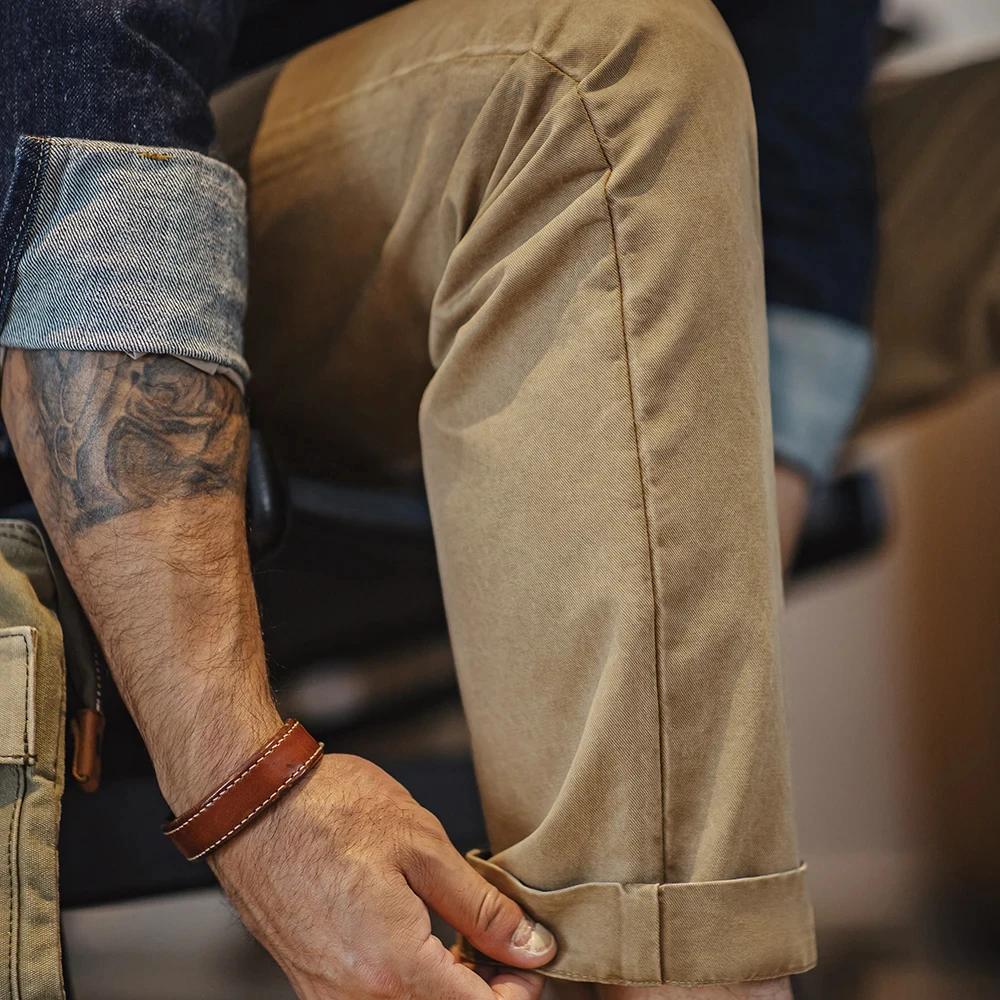 Pantalon vintage twill coton lourd travail automne pêche classique homme droit