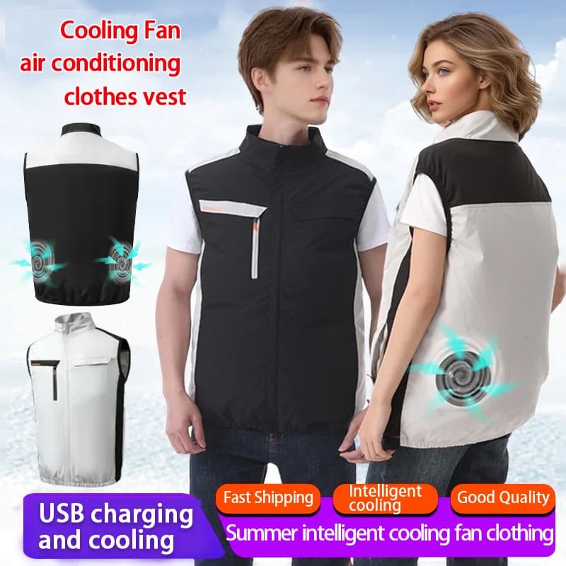 Veste de pêche sans manches rafraîchissante avec ventilateur intégré pour travail en extérieur résistant à la chaleur