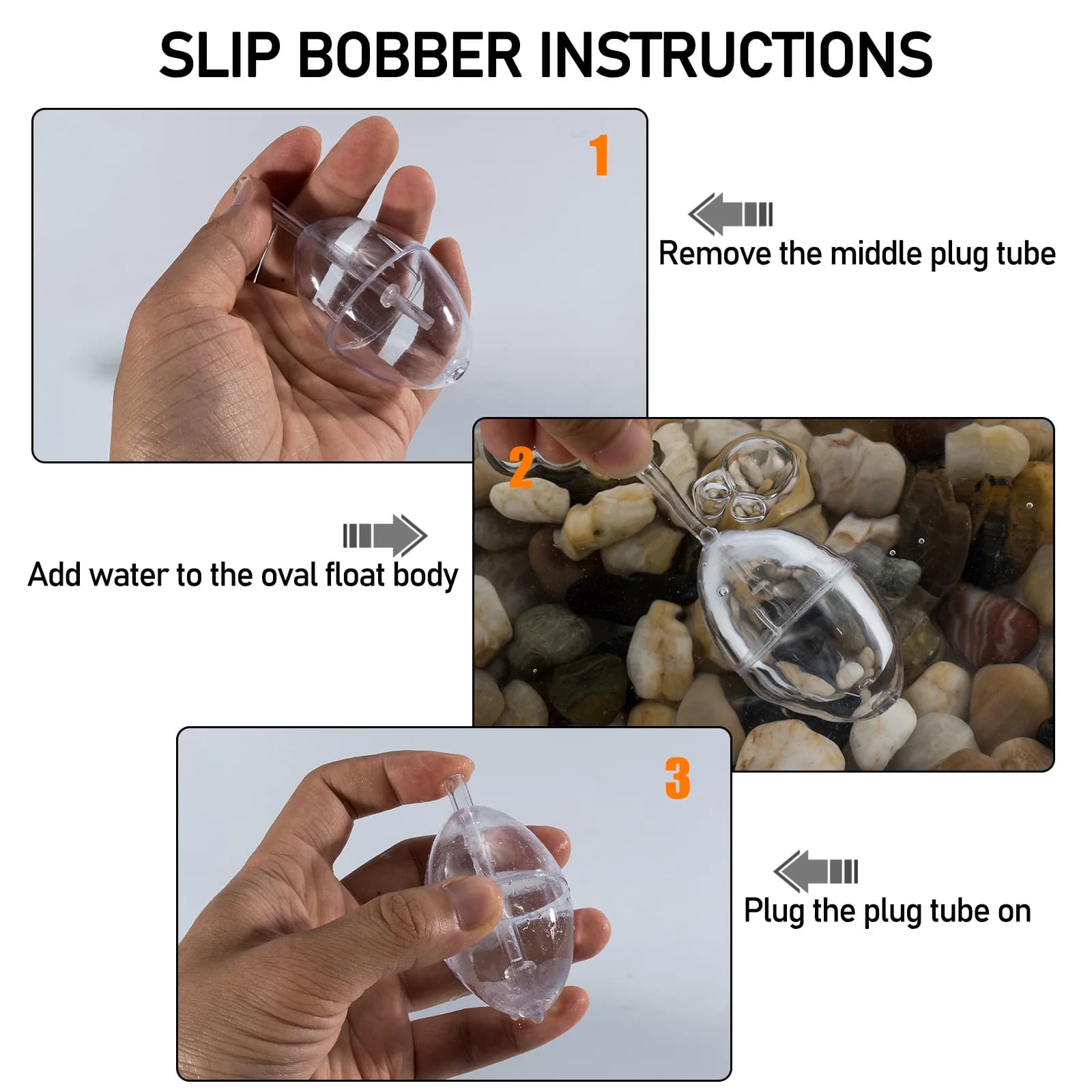 5 flotteurs coulissants transparents ovales pour pêche en surface, indicateur de touches en PVC résistant