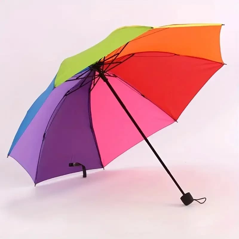 Parapluie portable 3 plis arc-en-ciel : design pliable manche court, protection style pêche pratique