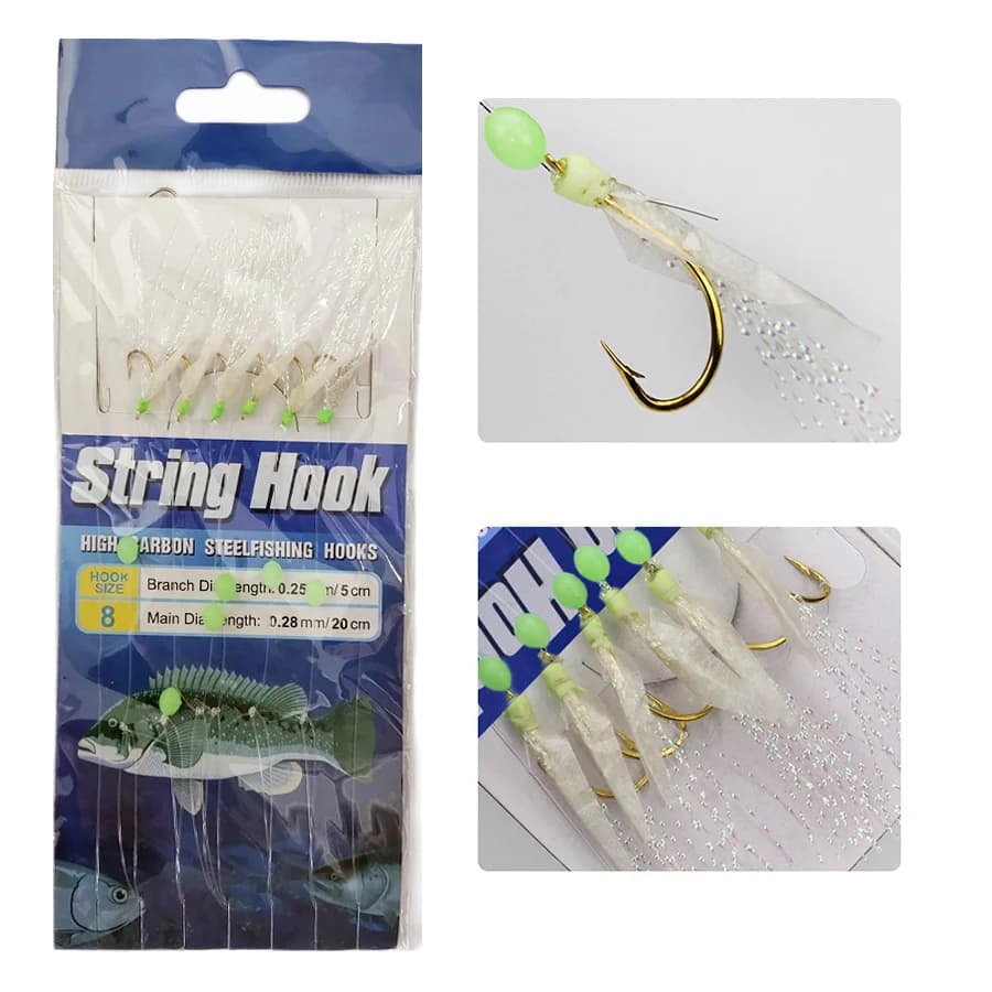Lot de 5 packs leurres de pêche Sabiki avec hameçons 8# pour poissons de mer et eau douce