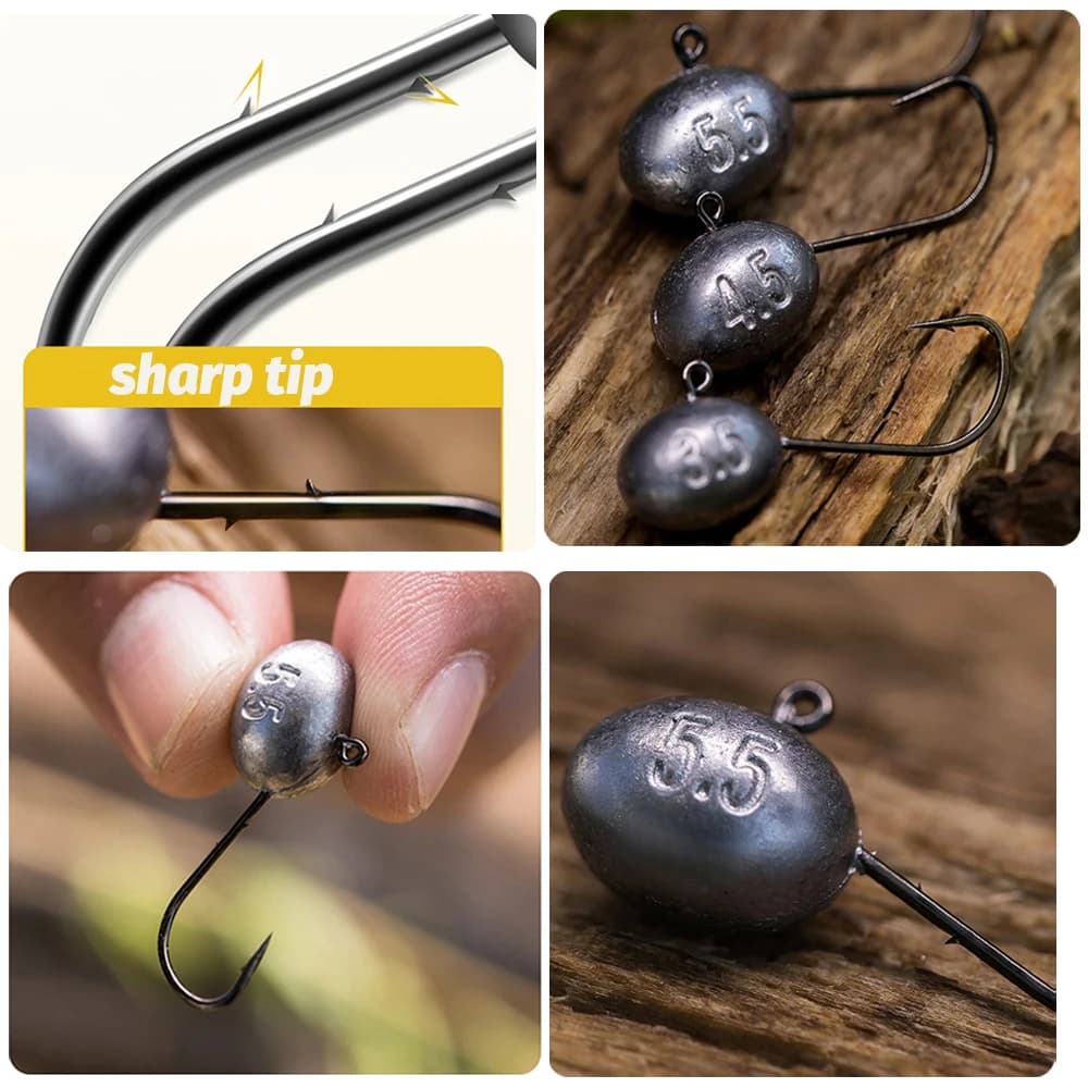 5 hameçons jig tête angle vif 1.5g à 6.5g - Forte résistance double barbelure pêche leurres