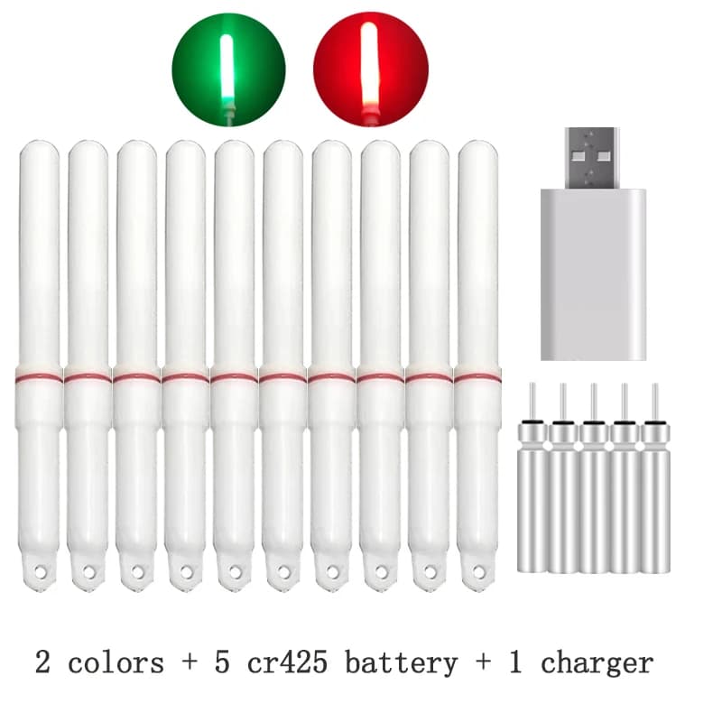 10 bâtons lumineux pêche de nuit avec piles CR425 - accessoire flotteurs lumineux attracteur lampe B651
