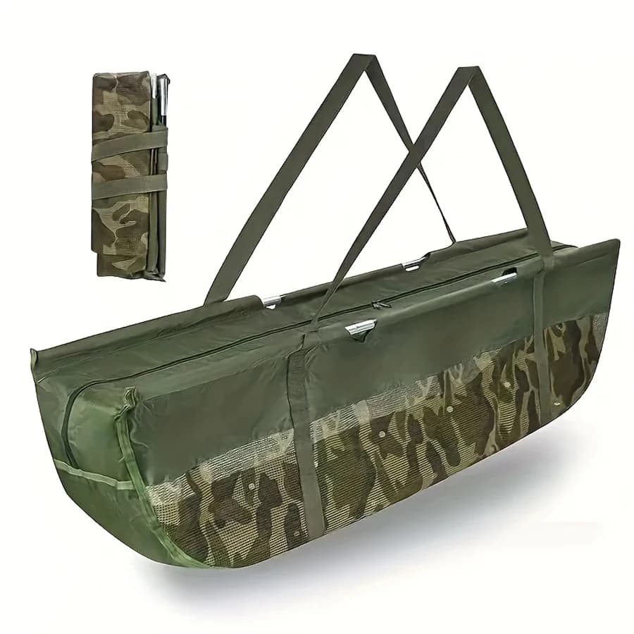 Sac pesée poissons PVC YOTO pliable maille - Poche mesure captures - Utilisation pêche black bass
