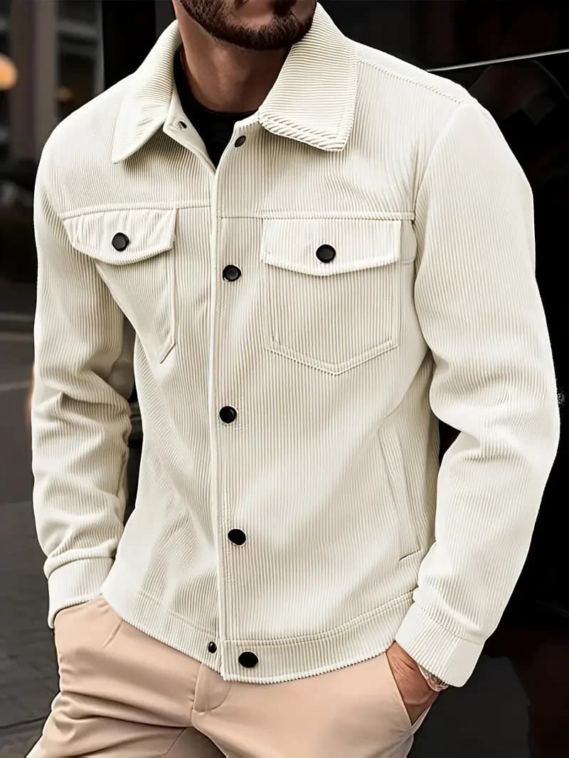 Veste velours côtelé homme pêche occasionnelle - Haut extérieur polyvalent toutes occasions