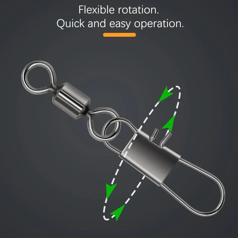 50 pièces connecteurs de pêche à roulement avec mousqueton verrouillable en acier inoxydable pour leurres et hameçons