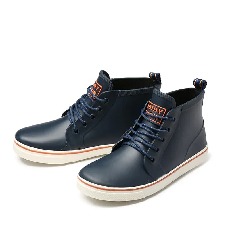 Bottes pluie homme lacets plateforme antidérapantes imperméables travail mode extérieur couple cheville