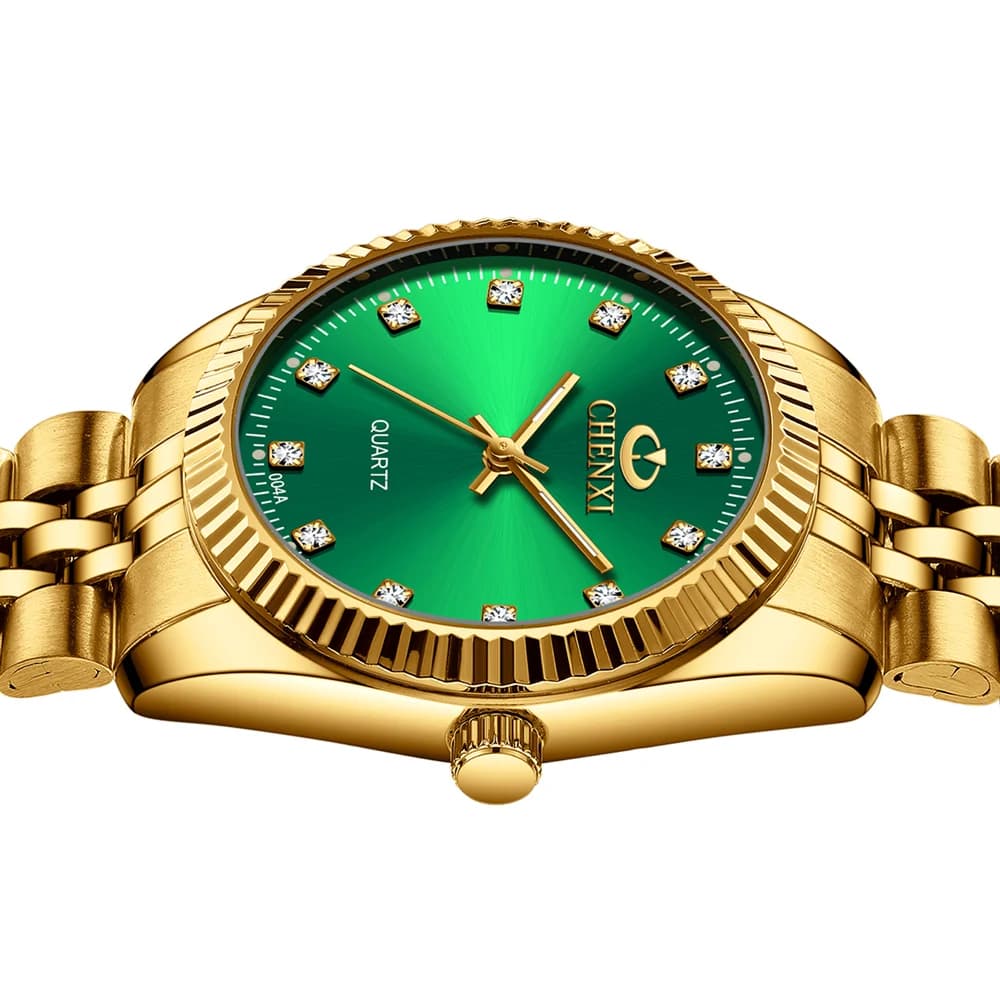 Montre luxe femme dorée à strass CHENXI - Horloge quartz étanche bracelet habillé cristaux précieux
