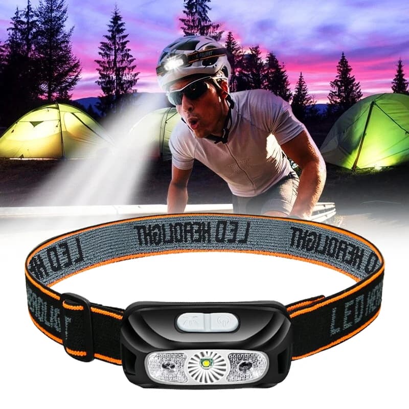 Mini lampe frontale capteur rechargeable pêche camping LED COB - Éclairage compact USB