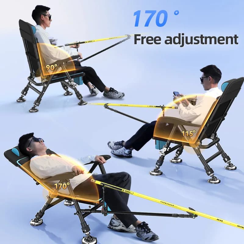 Chaise pêche pliante confortable avec pieds télescopiques légère pour activités extérieures