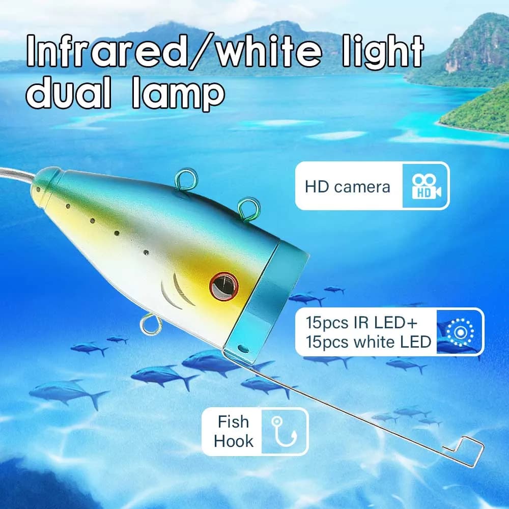 Caméra de pêche sous-marine 15M/30M avec double lampe 30 LEDs pour pêche glace/mer - Détecteur poissons