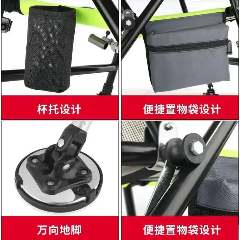 Chaise de pêche multifonction pliable avec dossier réglable et 4 pieds ajustables pour camping portable