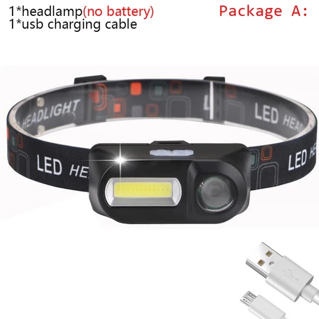 Lampe frontale XP-G Q5 2500lm étanche avec LED COB et batterie rechargeable intégrée 14450