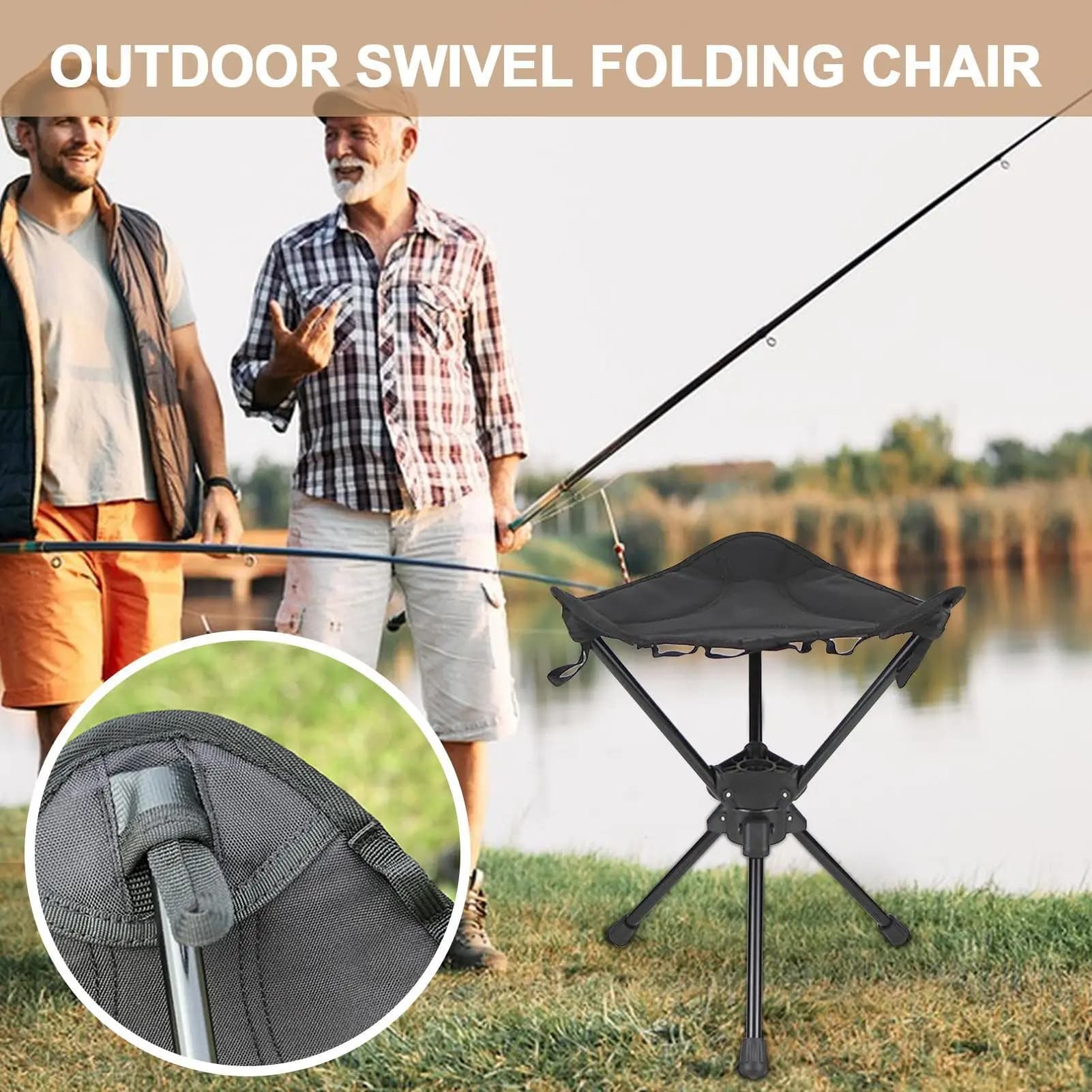 Chaise camping pivotante légère pliante - Siège pêche rotatif pour randonnée et voyage