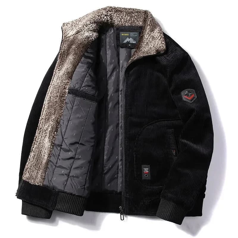 Veste hiver homme pêche thermique coupe-vent - Veste en velours côtelé avec col fourrure