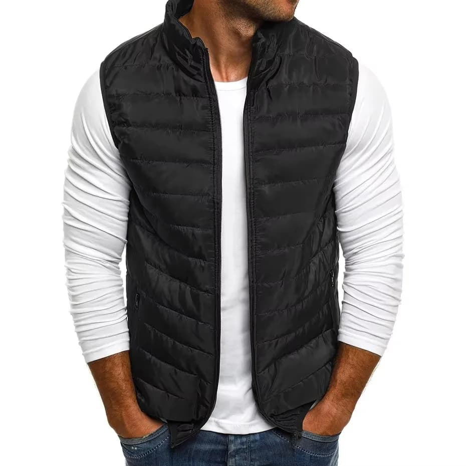 Veste sans manches homme hiver matelassée col droit vestes chaudes coton pour pêche