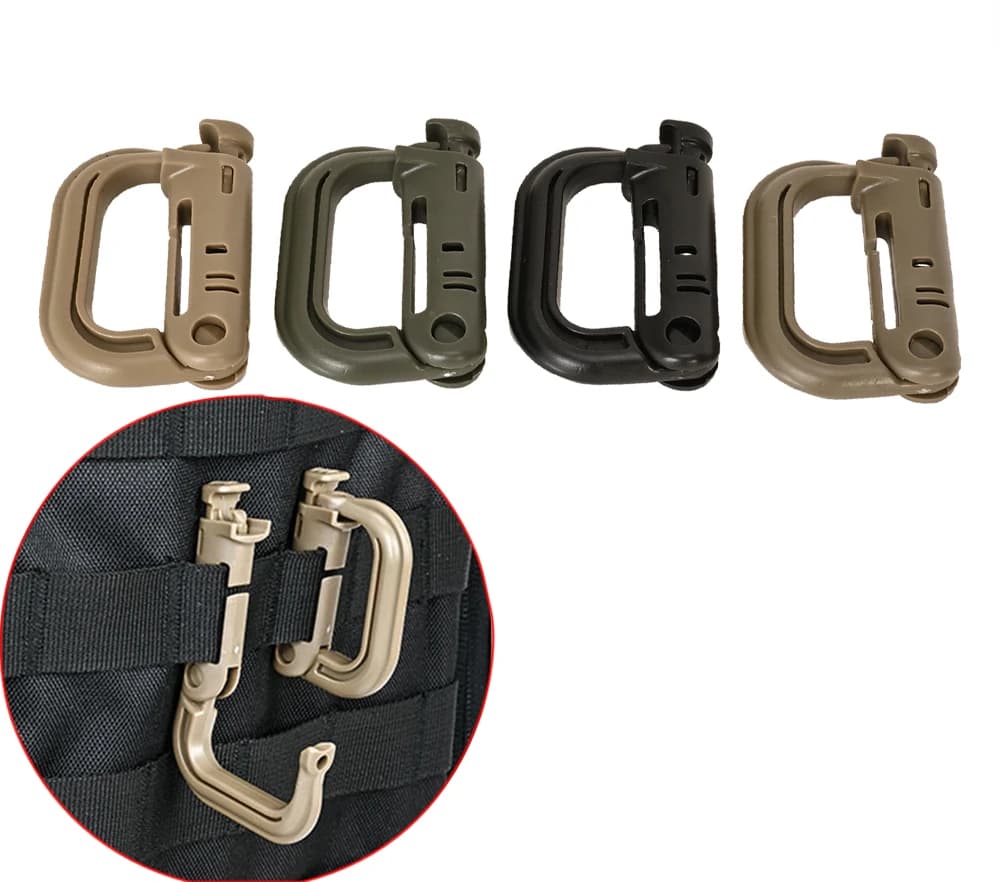 Anneaux de verrouillage tactiques D-Lock 2 pièces - Attaches Molle pour sacs et gilets de pêche
