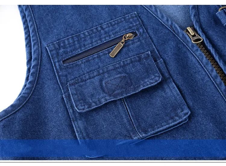 Gilet denim homme 16 poches sans manches - Veste outdoor photographie - Taille plus 5XL casual