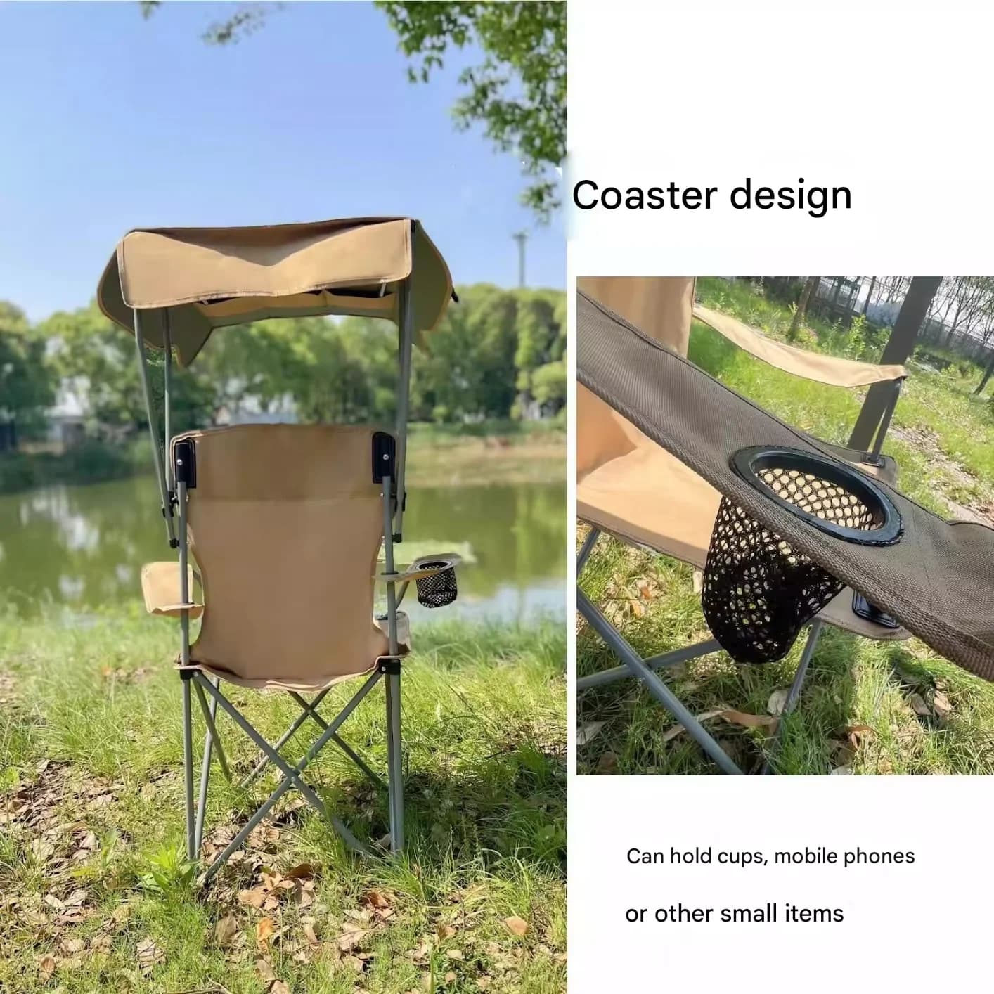 Chaise pliante avec auvent intégré pour pêche plage activités outdoor et pique-nique ombragé