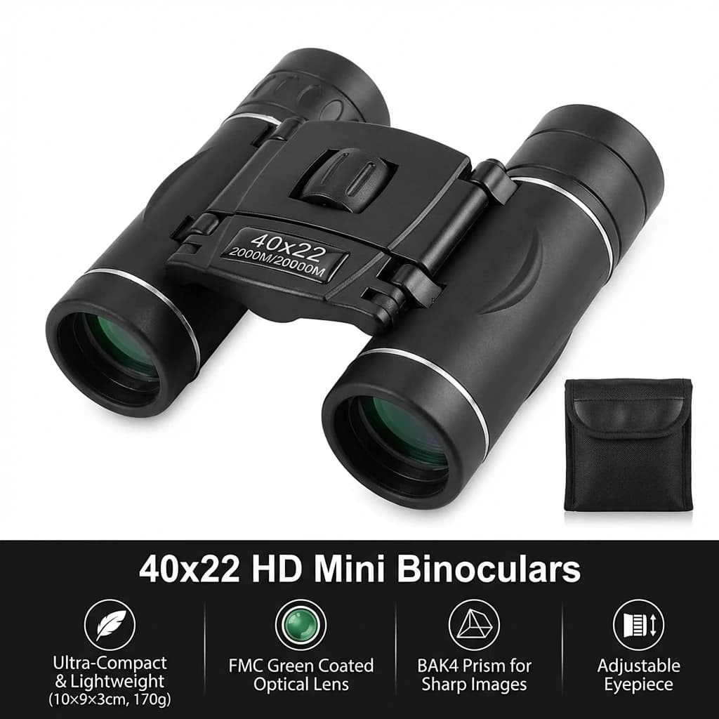 Jumelles compactes 40x22 HD BAK4 FMC pliables pour observation pêche, portée 2000m outdoor