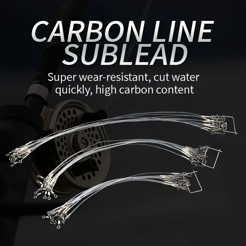 Ligne de pêche fluorocarbone 100% haute qualité, 12 pièces avec boucle double anneau et verrou rapide