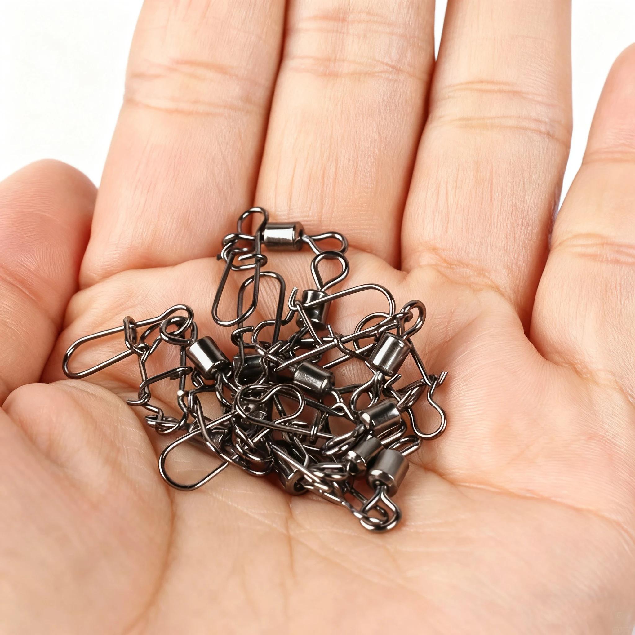 50 pièces connecteurs pêche acier inoxydable 4#-12# roulements à billes avec snap pour leurres