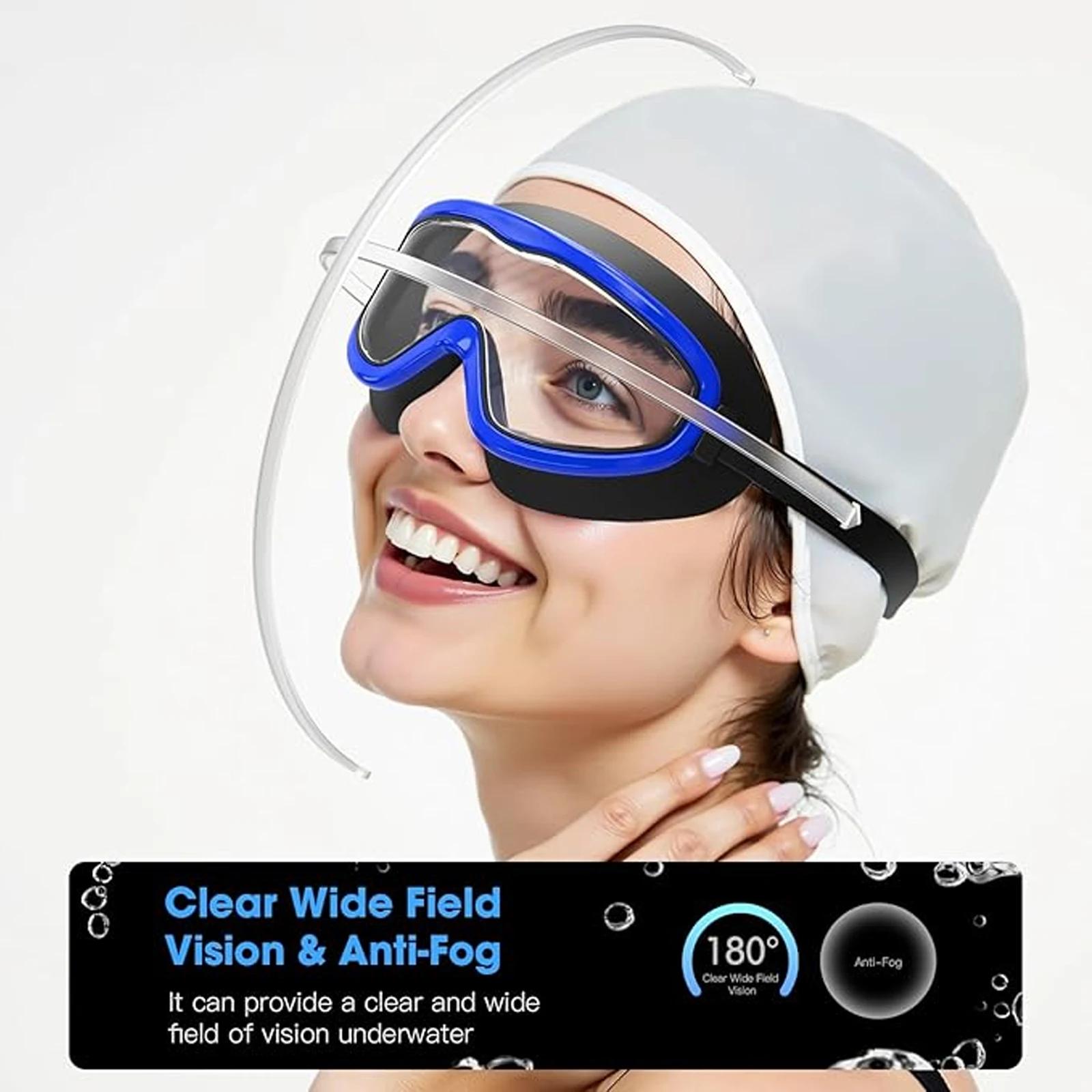 Lunettes de natation fashion grand champ vision - Monture large silicone étanche anti-UV pour plongée
