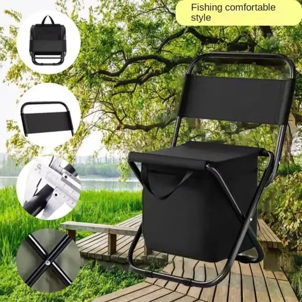 Chaise de pêche pliante résistante avec boîte de rangement - Porte-main style sac main capacité forte