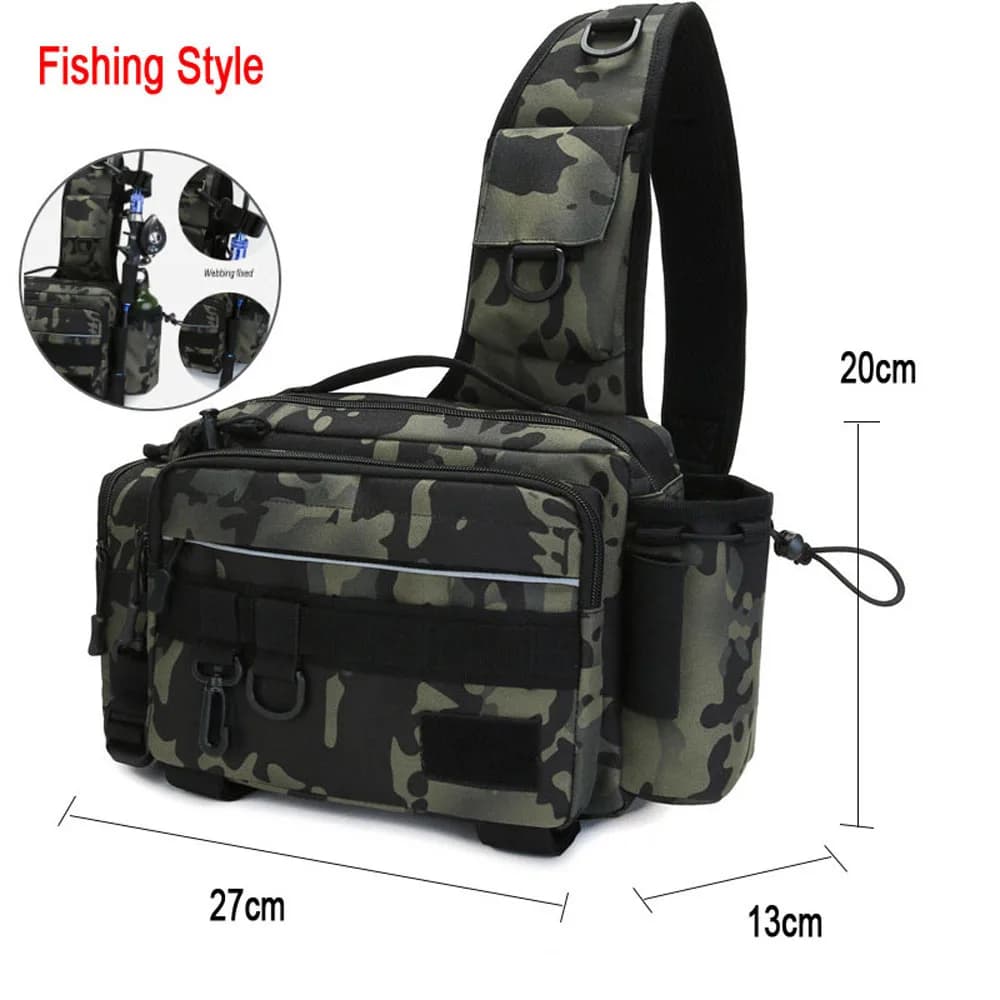 Grand sac à leurres étanche multifonction avec bandoulière pour cannes et accessoires de pêche