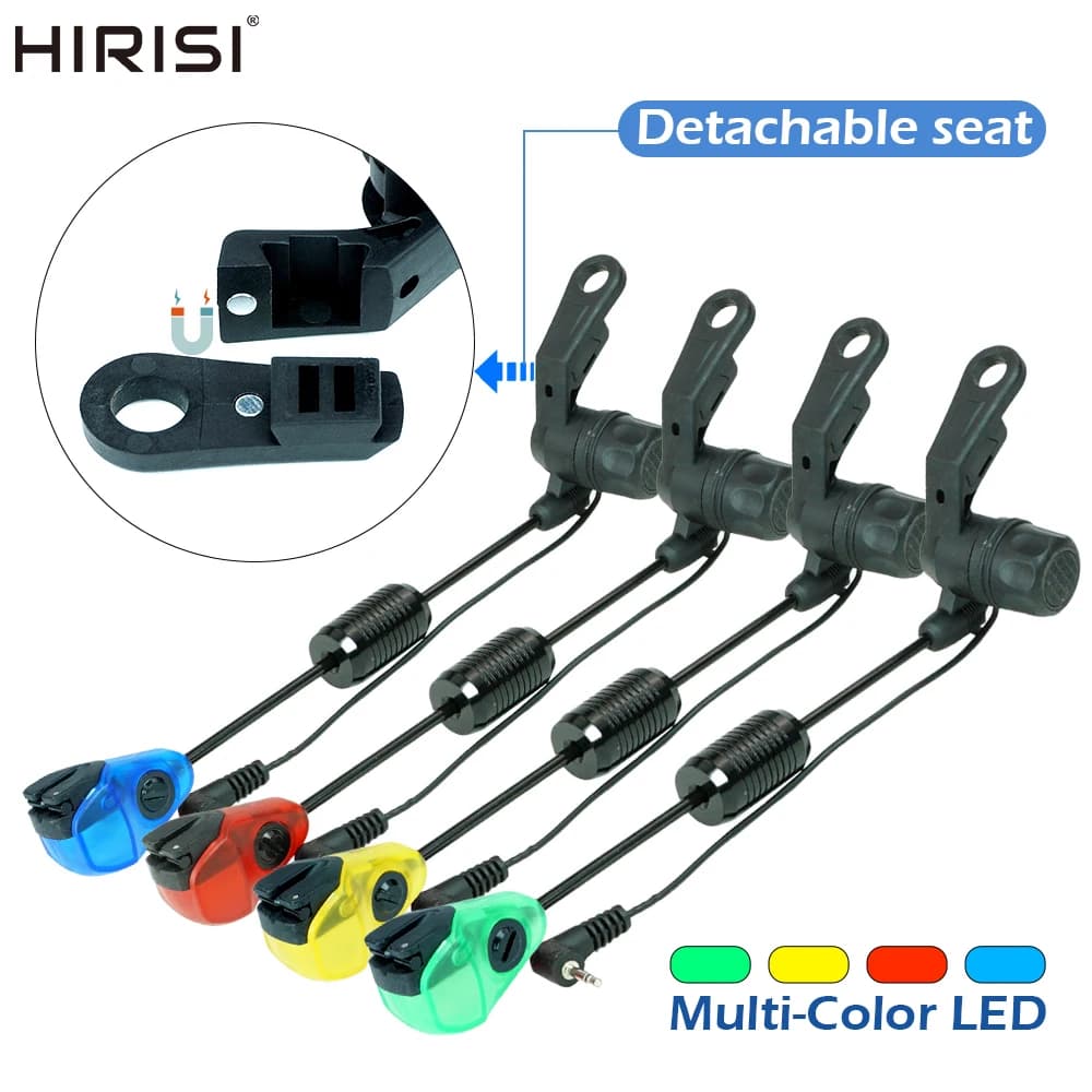 Kit d'alarmes de touche étanches Hirisi B2036 avec LED et swingers pour pêche nocturne - 4 pièces avec étui