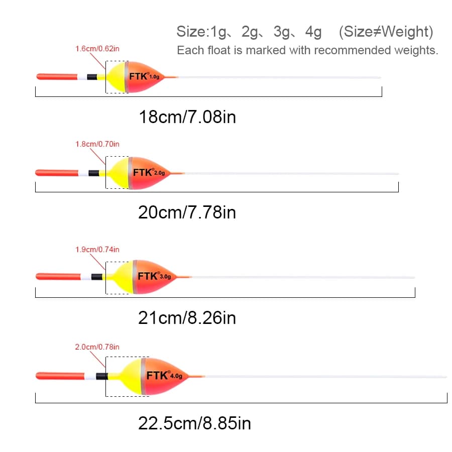 Lot de 5 flotteurs verticaux en sapin de Barguzine - Taille 1g-4g pour pêche précise