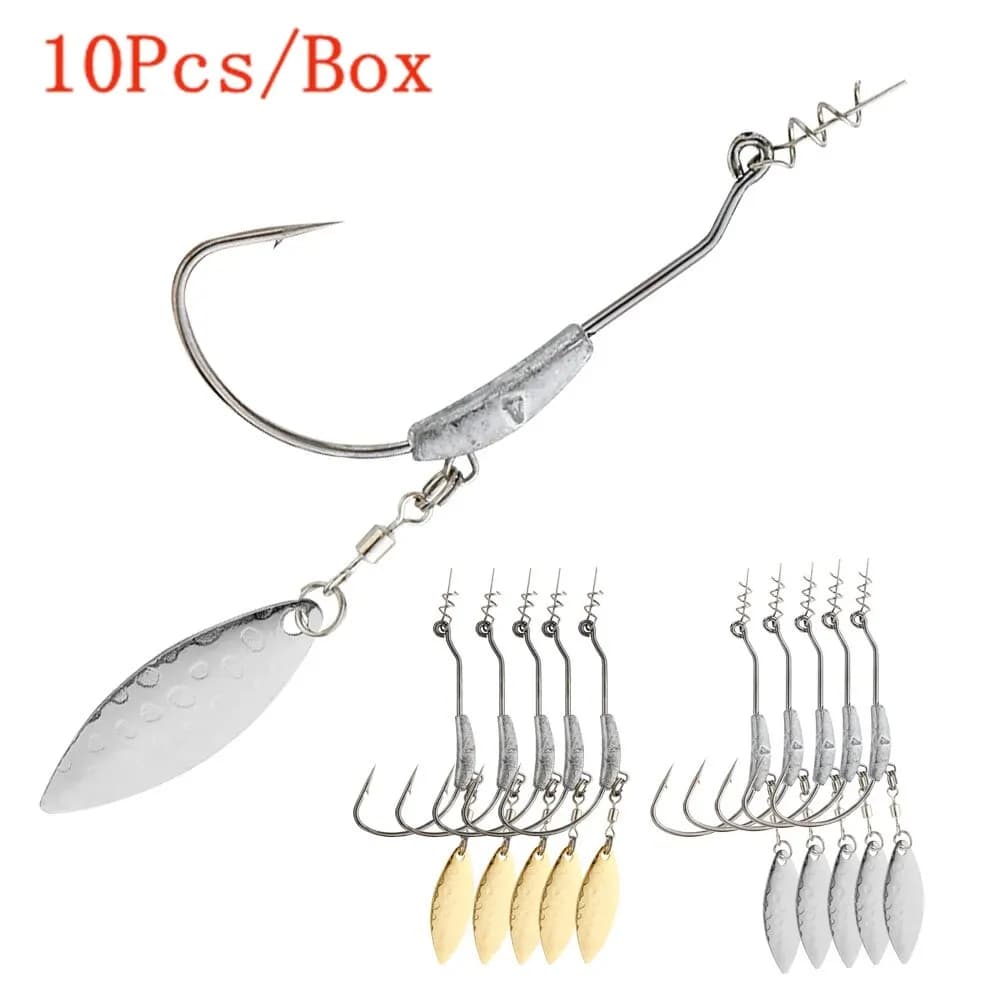 Hameçons jig head 2G 3G 4G avec épingle rotative pour leurres souples - 10 pièces acier carbone