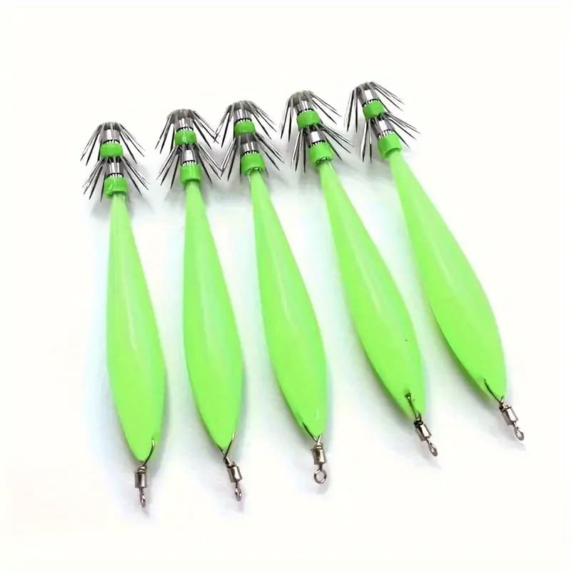 Ackibbik 5 leurres luminescents pour pêche au calmar et poulpe - hameçons spéciaux céphalopodes