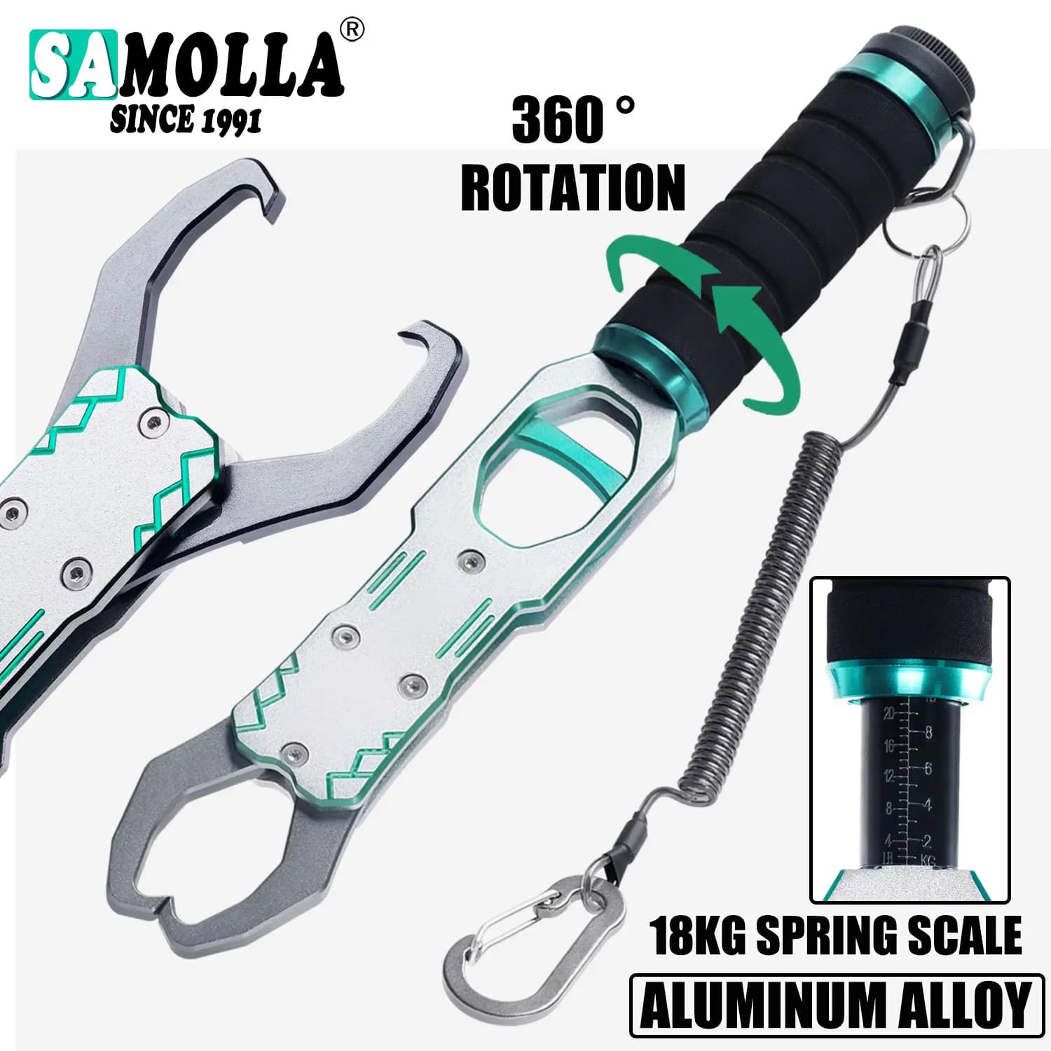 Pinces à poisson SAMOLLA avec balance 18kg - Accessoires pêche alliage aluminium rotation 360°