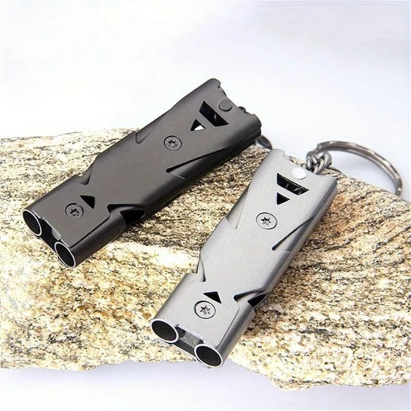 Sifflet inox double tube sauvetage urgence SOS porte-clés pour randonnée camping pêche survie