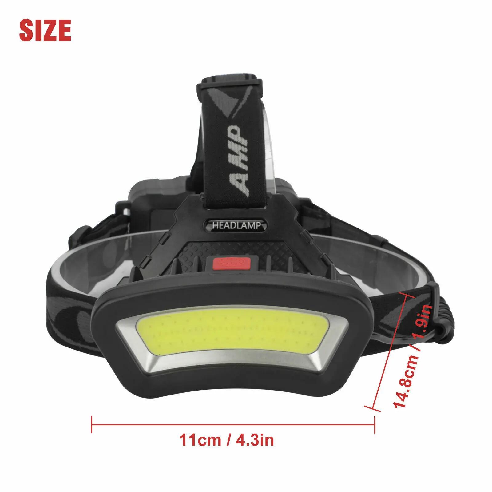 Lampe frontale COB LED angle large rechargeable USB avec indicateur batterie pour pêche