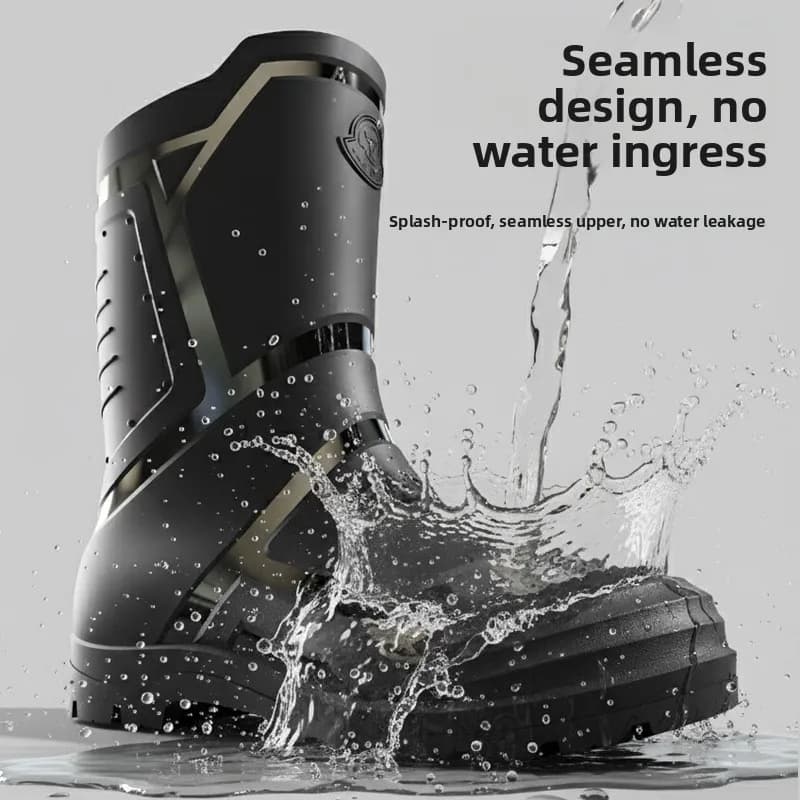 Classic Men's Rain Boots Fashionable High-Trend Black And Red Mid-Calf Outdoor B