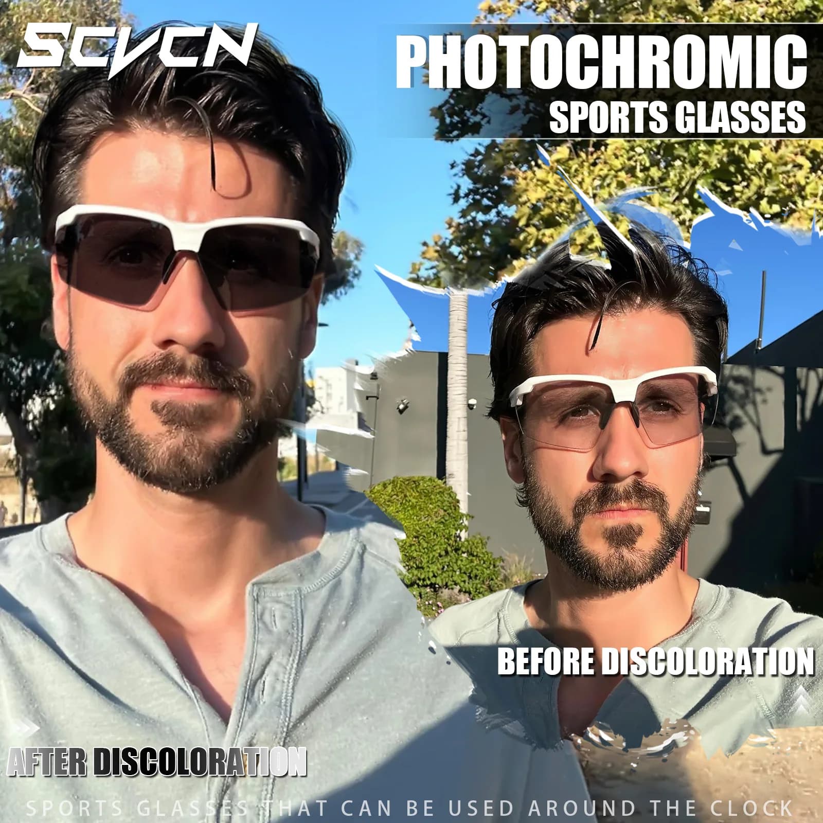 Lunettes de vélo photochromiques SCVCN pour pêche - Protection UV400, anti-choc, idéales running et airsoft