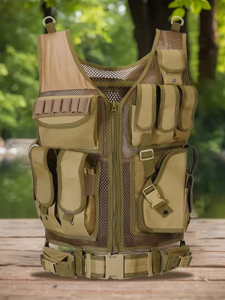 Veste tactique pêche nylon Molle - Multi-poches plaque porteur - Chasse pêche grand gibier