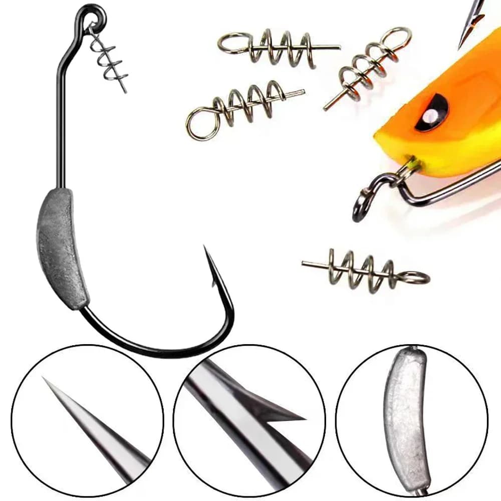 Hameçon Jig Crank GOBAIT 10PCS 2g-7g avec ressort pour leurres souples Texas Rigs pêche carnassiers