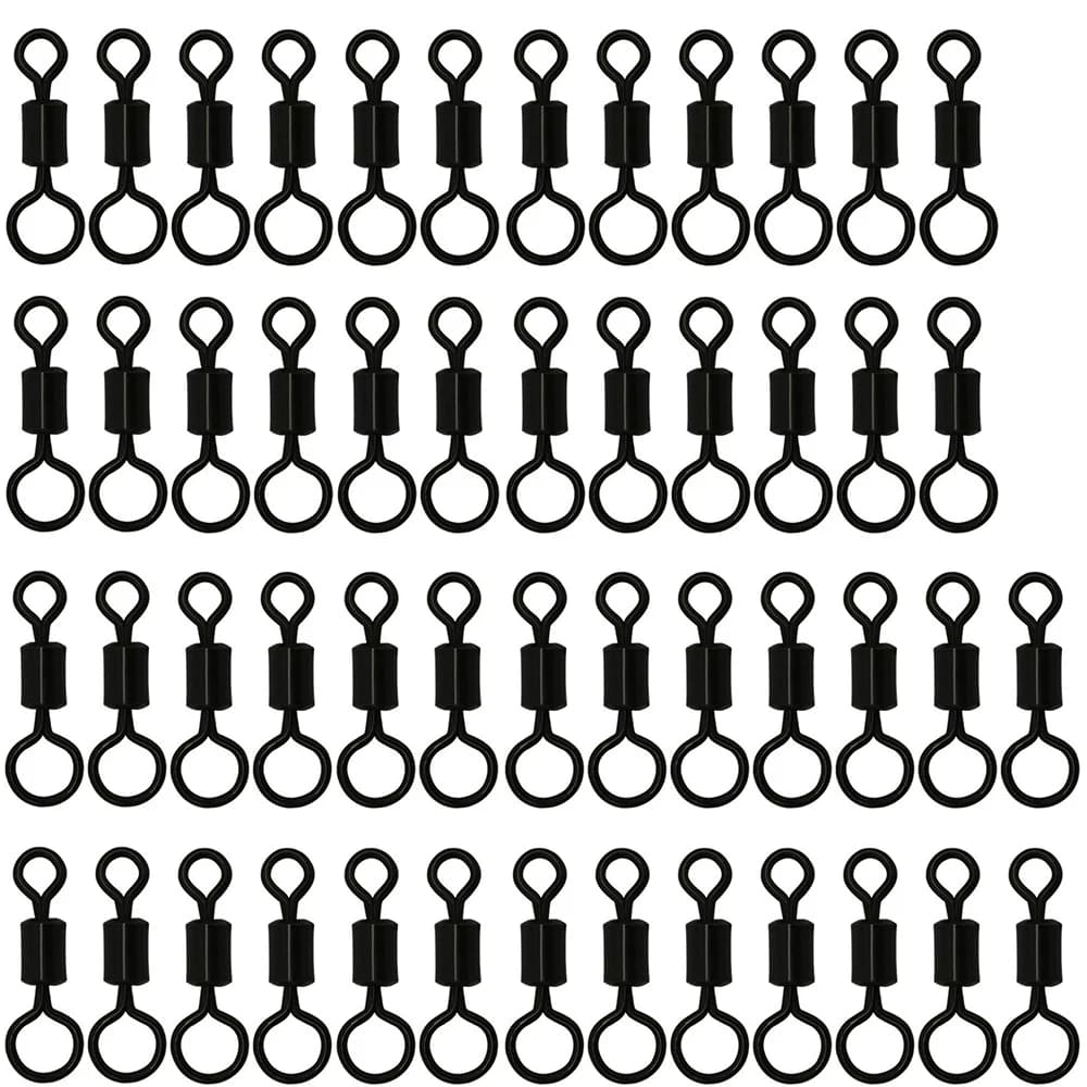 50 émerillons noirs pour pêche à la carpe - Émerillons roulants solides à œil large pour leurres et connecteurs