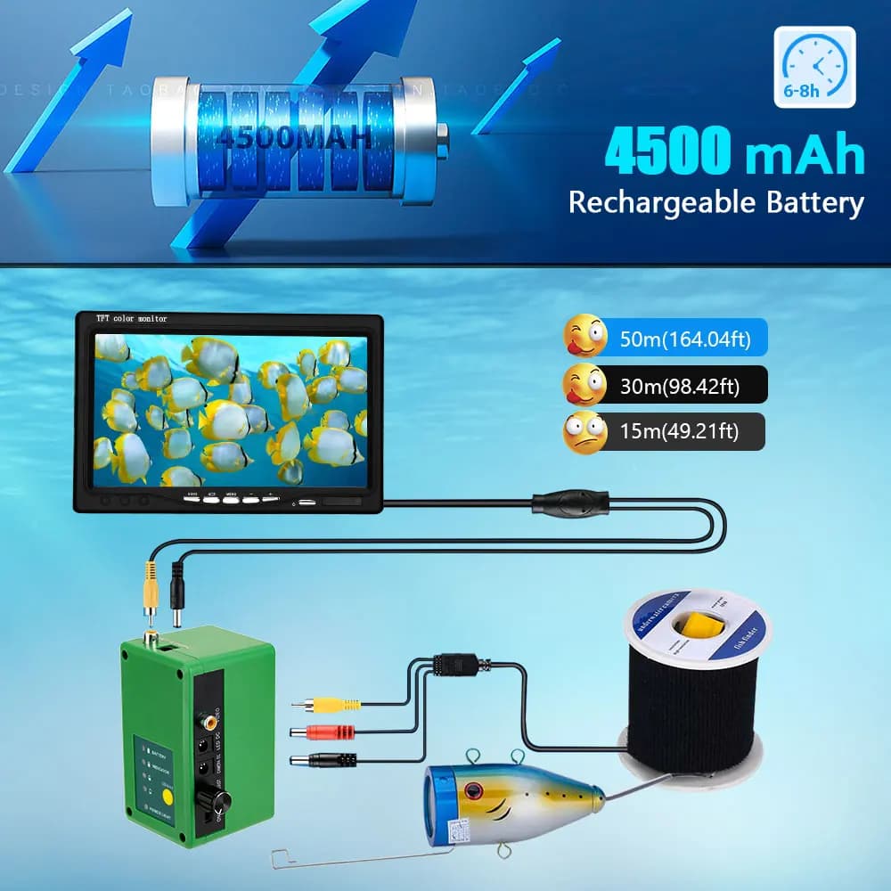 Caméra sous-marine Fish Finder 7 pouces 30 LEDs IP68 pour pêche glace mer rivière 15-50m