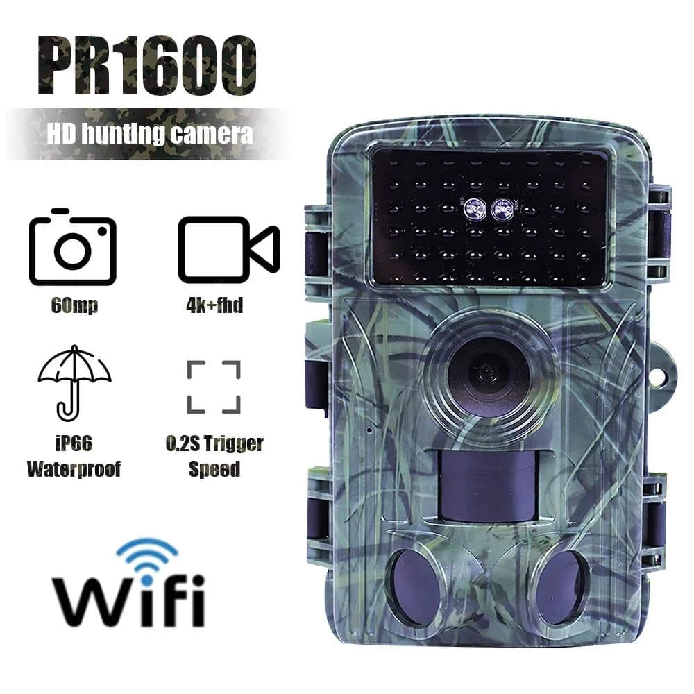 Caméra trail PR1600 60MP WiFi 4K/8K - Surveillance chasse faune avec vision nocturne infrarouge étanche