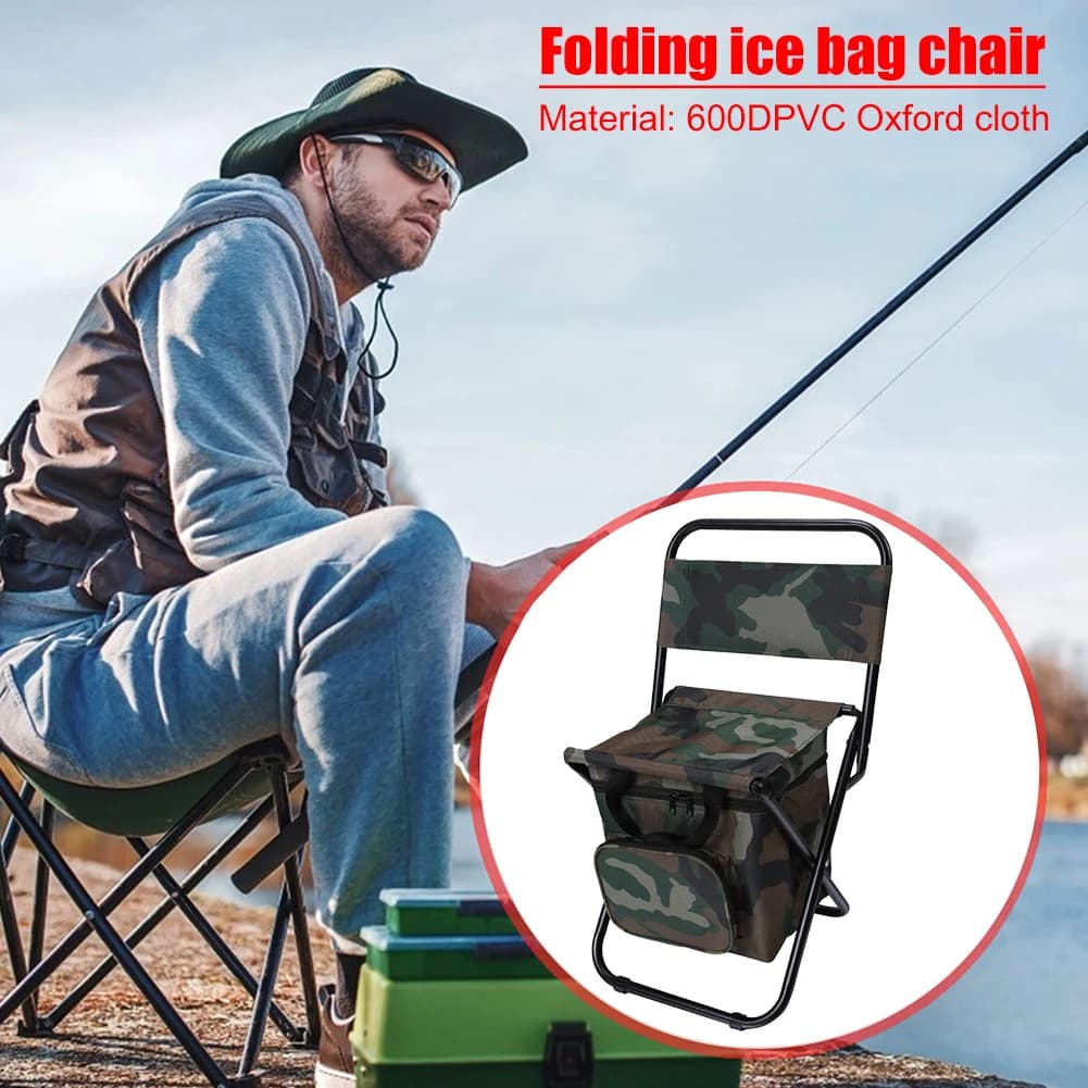 Chaise pliante portable avec glacière compacte et dossier pour camping pêche randonnée
